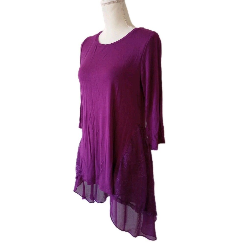 LOGO Lori Goldstein Tunic Top Small Purple Fairy Whimsical Romantic Embroidered